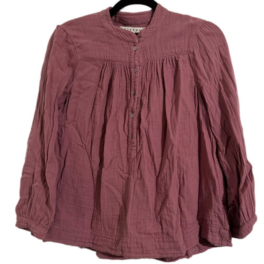 Xirena Atlee 100% Cotton Gauze Button Front Balloon Top Pink Long Sleeve Small